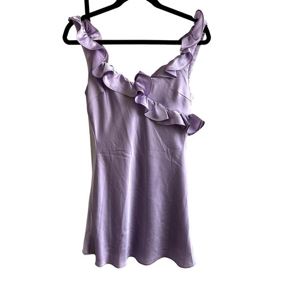 House of CB Tink Ruffle Satin Mini Dress Orchid Purple - Picture 3 of 7